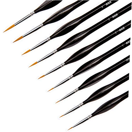 AIEX 9 Pieces Fine Detail Paint Brush Miniature Mini Paints Brush Set for Acrylic, Watercolor, Oil, Face, Nail, Scale Model Painting, Line Drawing(Black)