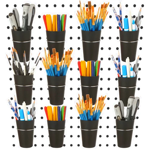 QTLCOHD 12 Sets Pegboard Cups with Pegboard Hooks 1/8 Inch Pegboard Bins with Rings Black Peg Board Bins Pegboard Cup Holder for Organizing Accessories Storage Workroom Hardware