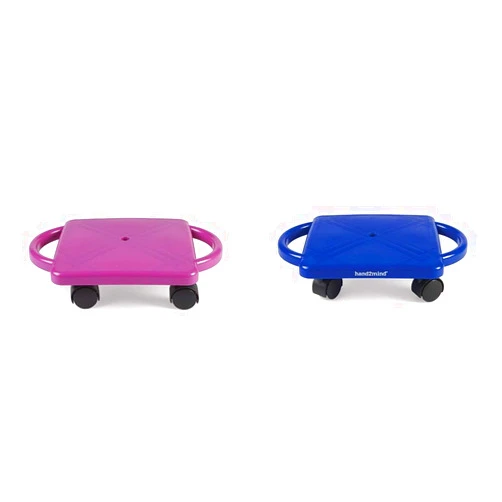 hand2mind Purple Indoor Scooter Board with Safety Handles for Kids Ages 6-12, Plastic Floor Scooter Board with Rollers, Physical Education for Home, Homeschool Supplies (Pack of 1)