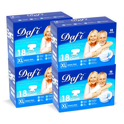 DAFI Adult Diapers Disposable Incontinence Briefs with Tabs, XL/72count Postpartum Incontinence Underwear for Women & Men, Pack of 4
