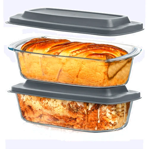 Razab LARGE 7.6 Cups/1800 ML/1.9 Qt Glass Loaf Pan with Lids (Set of 2) - Meatloaf Pan BPA free Airtight Lids Grip Handle Easy Carry, Microwave and Oven Safe - Loaf Pans For Baking Bread, Cakes