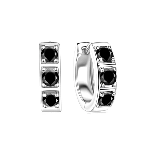 DYUNQ Moissanite Hoop Earrings Men, Lab Created Black Diamond 925 Sterling Silver Hypoallergenic 4.5MM Male Huggie, 18K White Gold Plated Anniversary Valentines Jewelry Gifts for Men Husband
