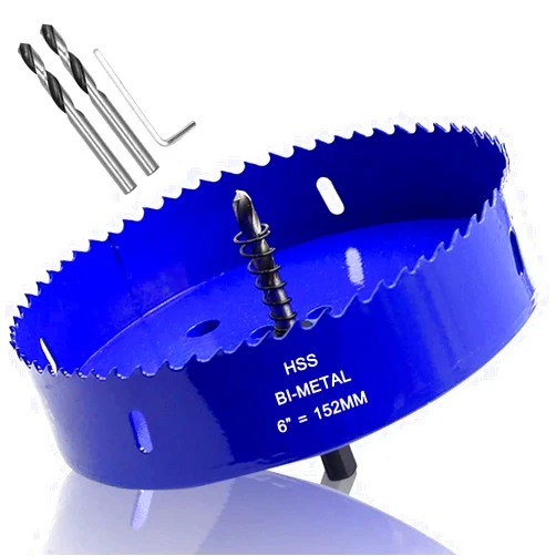 Luomorgo 6 inch 152mm Hole Saw, 1 1/4 inch Cutting Depth HSS Bi-Metal Hole Cutter with Hex Shank Drill Bit Adapter for Wood Cornhole Boards Plastic Drywall Fiberboard