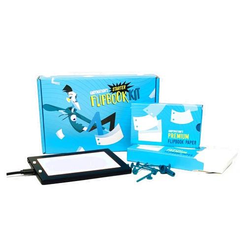 ANDYMATION Official Andymation's Flipbook Starter Kit for Kids & Adults with LED Light Pad for Drawing & Tracing Animation, Premium Pre-drilled Flip Book Paper, Removable Binding Screws