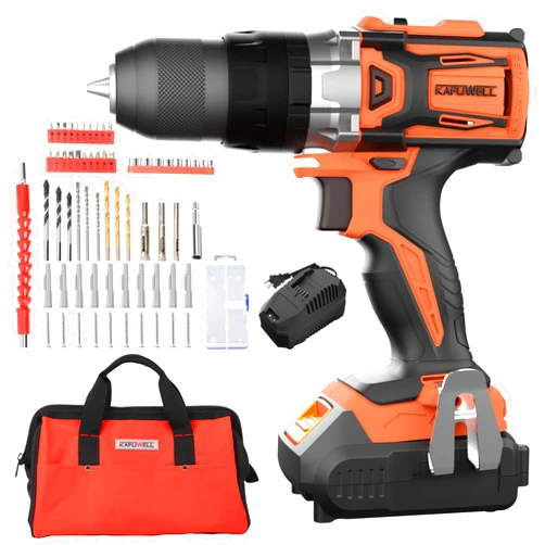 KAFUWELL 20V Cordless Drill Set, Power Drill Set with Battery and Fast Charger, 1/2-Inch Keyless Chuck, Drill Driver with 64 PCS Accessories