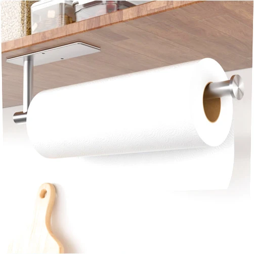 GWAAZXGZ Paper Towel Holder Under Cabinet - Silver Paper Towel Holder Wall Mount, Stainless Steel, Self-Adhesive or Drilling, for Kitchen, Bathroom, RV
