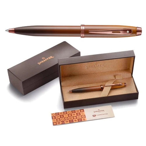 Sheaffer 100 9374 Coffee Edition Matt Brown Ballpoint Pen with Regal Brown PVD Appointments and White Dot of Excellence