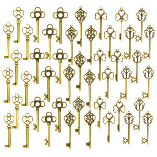 DuomiW Mixed 50 Antique Bronze Finish Skeleton Keys Rustic Key for DIY Wedding Party Decoration Favor Mini Treasure Gifts