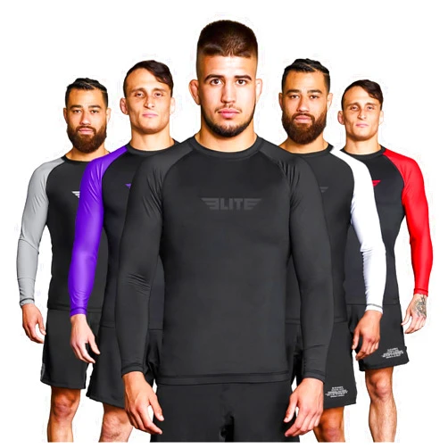 Elite Sports Men's Jiu Jitsu BJJ Rash Guard, Long Full Sleeve Compression Shirt for Sports Nogi Training