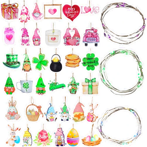 Thyle Valentines Day Decor Tree Decorations Set 72 Pcs Wood Hanging Ornaments for Valentine's Day St Patricks Easter Tree Gnomes Craft Decorations for Home Wedding Dinner Gifts Table Tiered Tray Decor