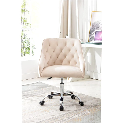 CNANXU Velvet Swivel Shell Chair with Adjustable Height,Accent Swivel Desk Chair,Modern Leisure Office Chair for Living Room (Beige)