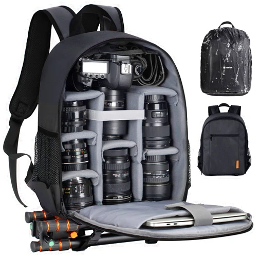 TARION Camera Backpack Bag Small - Professional DSLR Photography Case with 13 inch Laptop Compartment & Waterproof Rain Cover & Bottom Tripod Holder for Men Women Photographers - Black TB-S