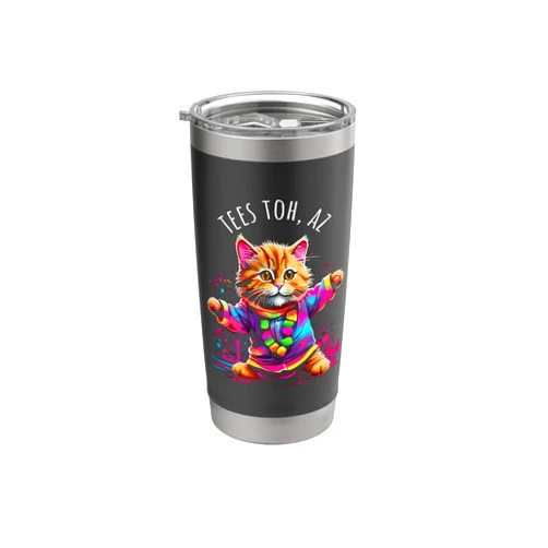 Awesome Tees Toh AZ USA Designs Souvenirs Tees Toh Arizona Dancing Cat Colorful Cute Kitty Design Stainless Steel Insulated Tumbler