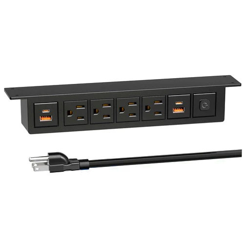 QBA Under Desk Power Strip with PD 20W USB C, QBA 8-in-1 Desk Outlet Station, 4 AC Outlets, 2 USB-C, 2 USB-A, 6FT Cable, Desk Mount Power Strip for Home Office Conference, ETL Listed(Black)
