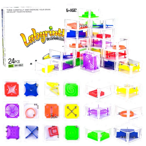 GOLDGE 24 Pcs Balance IQ Maze Game Toy Set - Mini 3D Brain Maze Puzzle Cubes in a Box. Fun Party Favor Games and Ideal Prizes for Kids and Adults (24 Pcs)