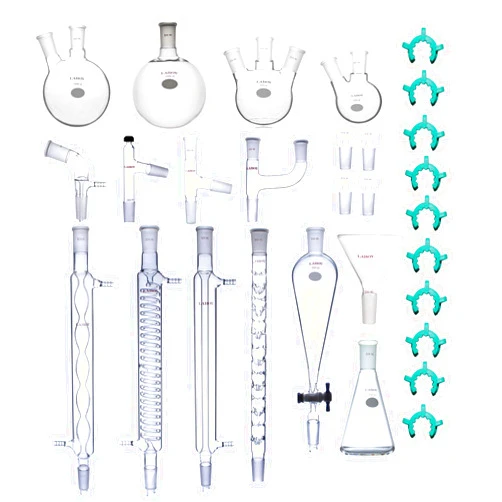 Laboy Glass Advanced Chemistry Lab Glassware Kit 24/40 Glass Adapter Flask Condenser Funnel Stopper Joint Clip Distillation Apparatus (29pcs)