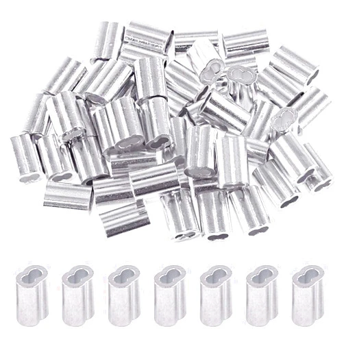 Glarks 200Pcs 1/16''(1.5mm) Aluminum Crimping Loop Sleeve Wire Rope Sleeves Double Barrel Ferrule for Wire Rope and Cable Line End (1/16''-200Pcs)