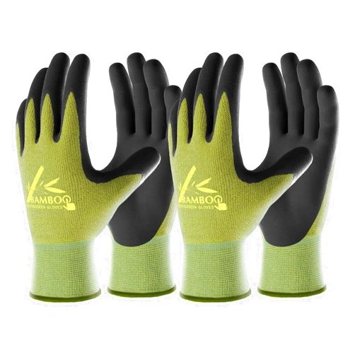 COOLJOB 2 Pairs Gardening Working Gloves for Men and Women, Touchscreen, Grippy Nitrile Rubber Coated for Garden Yard, Green/Black,Medium Size (M)