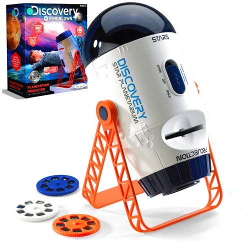 Discovery Kids Discovery #MINDBLOWN 2-in-1 Reversible Planetarium Space Projector, 24 Images, 360-Degree Rotation, Moving Stars and Stationary Modes, Displays Planets Nebula Stars Constellations, Kids Astronomy Toy