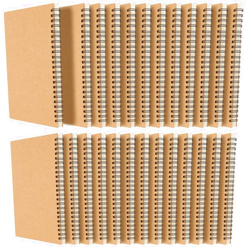 HOZEON 25 Pack A5 Unlined Spiral Notebook, 8.3 x 6 Inches Blank Sketch Books, Journal Notebooks with Kraft Cover, 100gsm Notepads Bulk for Office, School, Travel, 60 Sheets / 120 Pages, Brown