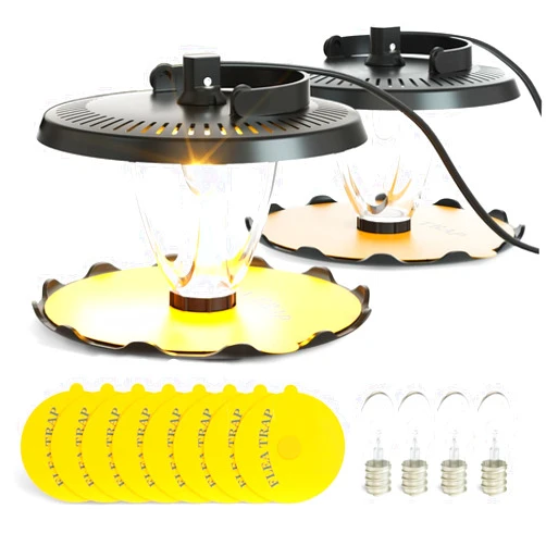 CritterTec Flea Trap for lnside Your Home Indoor Electric Flea Light Catcher and Killer for House 2 Pack with 8 Sticky Pads Refills and 4 Replacement Lightbulbs