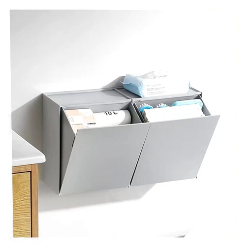 MADPIE 2Pack Bathroom Wall Mounted Storage Box, No Drilling Hanging Storage Containers, Adhesive Wall Mounted Plastic Storage Organizer, for Office Bedroom Kitchen Home Room Bathroom (Color : Gray)