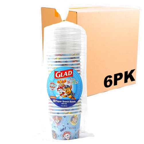 Glad for Kids 12 oz PAW Patrol Paper Snack Bowls with Lids | Disposable Paper Bowls with Lids | Kids Snack Bowls for Everyday Use with PAW Patrol Puppies Designs, 20 Count - 6 Pack