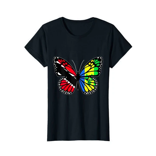 Cute Trinidad Tobago and Vincent Heritage Trinidad and Vincent Butterfly Half Trini Vincentian Roots T-Shirt