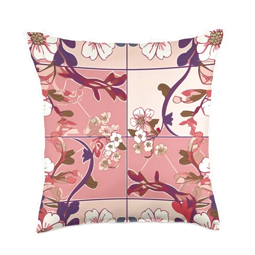 Zen Petals Sakura Studios Zen-Inspired Cherry Blossom Print for Peaceful Tiled Pattern Throw Pillow, 18x18, Multicolor