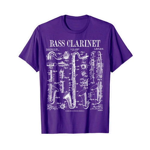 Grandio Design Vintage Patent Drawing Gifts Bass Clarinet Player Clarinetist Vintage Patent Musician T-Shirt