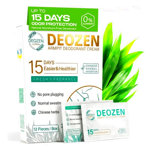 Deozen Natural Aluminum-Free Deodorant Cream for Men & Women – Up to 15 Days Odor Protection – Innovative Herbal Formula – 24 Sachets, 12 Applications, Up to 6 Months