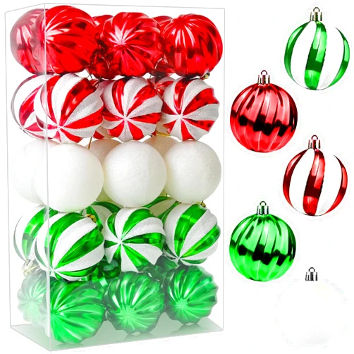Conglow 30ct Christmas Balls Ornaments - 2.36’’ Shatterproof Balls Ornaments for Xmas Tree Decorations, Hanging Balls White Red and Green Christmas Ball Ornaments Set for Holiday Party Decoration(1)