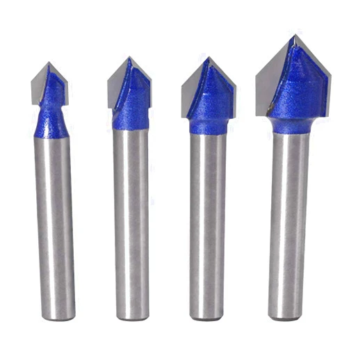 Yakamoz Industrial Grade 1/4-Inch Shank 90 Degree V Groove Router Bit Set CNC Engraving V Grooving Bit Cutter for 3D Signmaking Lettering Carving Woodworking Tool, Cutting Dia. 1/4