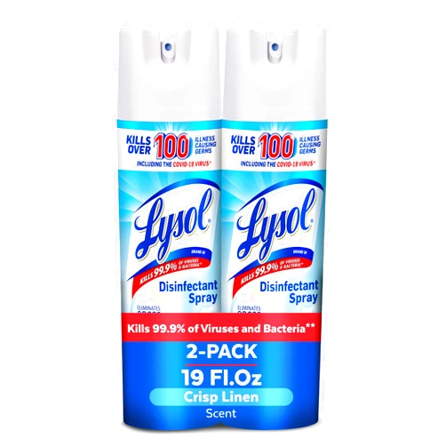 Lysol Disinfectant Spray, Household Essential Cleaning Supplies, Multi-Purpose Room Spray, Antibacterial Sanitizer Spray, Upholstery Deodorizer, Home and Bathroom, Crisp Linen,19 Fl Oz (Pack of 2)