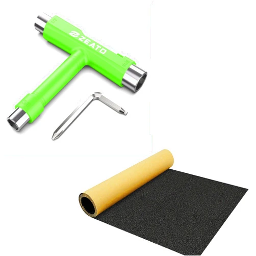 Zeato Multi-Function Skatboard T Tool and Grip Tape Sandpaper Sheet