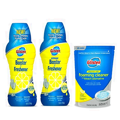 Glisten Dishwasher Detergent Booster and Freshener 2-Pack and Disposer Care Foaming Cleaner, Lemon Scent