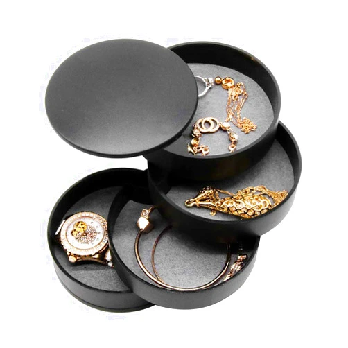 AINAAN 4-Tier Jewelry Organizer Box Tower Rings Earrings Storage Case Holder Necklace Bracelet Display Tray 360°Rotating Showcase （Black）