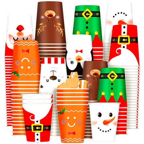 Zhehao 200 Pcs Christmas 9 oz Paper Cups Disposable Coffee Cups Santa Snowman Elk Disposable Hot Cups Xmas Party Drinkware Supplies for Holiday Tea Beverage Cocoa Cold Hot Drink (Bear Penguin Style)