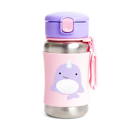 Skip Hop Toddler Sippy Cup with Straw, Zoo Stainless Steel Straw Bottle, Narwhal Stainless Steel Straw Bottle Narwhal