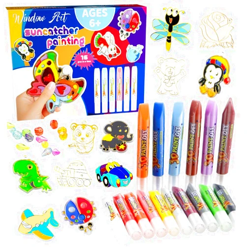 SVECKE Suncatcher Painting for Kids, Create Your Colorful Suncatchers, Acrylic Suncatcher Window Painting Kit, Window Art for Kids Ages 6, 7, 8, 9