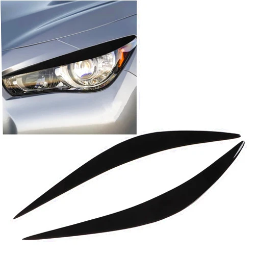 Tefola 2Pcs Headlight Eyebrow, Carbon Fiber Eyelid Cover Trim, Glossy Black Trim Front Left Right Decoration for Infiniti Q50 2014‑2019