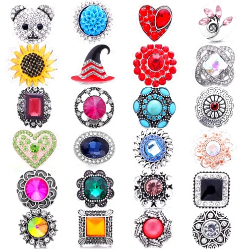 LKLDM 24PCS Mixed Style Rhinestones Snaps Jewelry Charms Ginger Buttons 18/20mm for Interchangeable Snaps Jewelry Making Women DIY Bracelets Necklaces Accessories LNNZ24-004