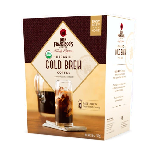 Don Francisco's Organic Cold Brew Coffee Pitcher Packs - Premium 100% Arabica Beans, Medium-Dark Roast, Easy at Home Process, Makes 4 Pitchers (8 Pks) - Smooth, Rich Taste with Chocolate Notes