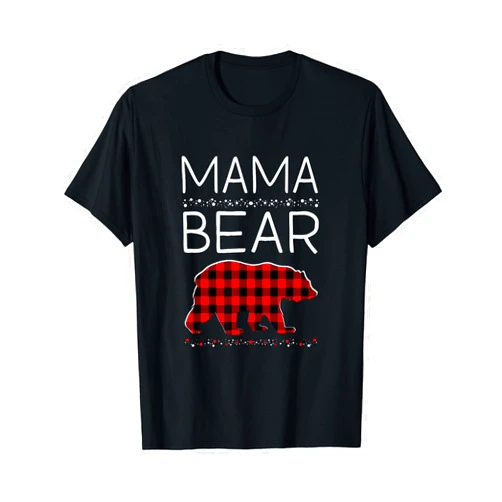 Matching Christmas Family Buffalo Gingham Shop Mama Bear Christmas Pajamas Matching Family Plaid Women T-Shirt