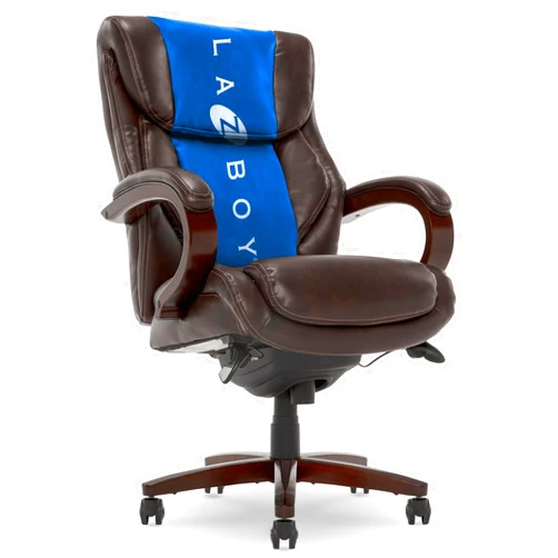 La-Z-Boy Bellamy Executive Office Chair with Memory Foam Cushions, Solid Wood Arms and Base, Waterfall Seat Edge, Bonded Leather, Brown