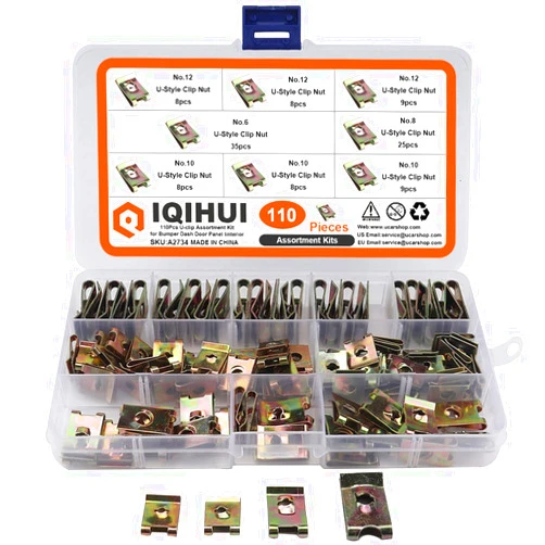 IQIHUI 110pcs Automotive U Nut Clips #6/8/10/12 4 Sizes Universal Car U-Clips Fasteners Assortment Kit Replacement Bumper Dash Door Panel Interior Trim ST4.2 4.8 5.5 (110pcs)