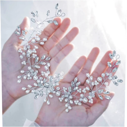 Asooll Wedding Headbands Silver Pearl Hair Pieces Rhinestone Bridal Hair Accessories for Women