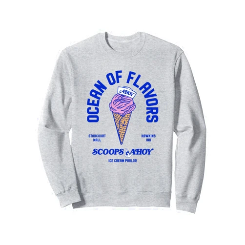 Stranger Things Scoops Ahoy Ocean Of Flavors Snow Cone Retro Sweatshirt