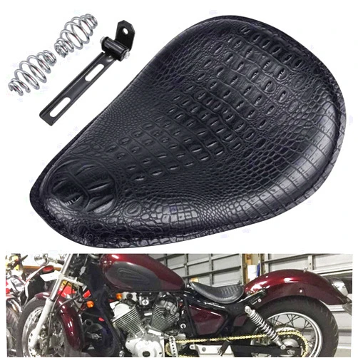KATUR Universal Motorcycle Crocodile Leather Style Saddle Solo Seat Cushion Spring Compatible with Harley/Honda/Yamaha/Kawasaki Black