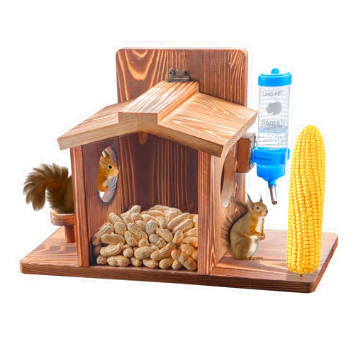DAZUINIAO Squirrel Feeder for Outside, Squirrel Picnic Table Feeder for Corn Cob, Peanut and Nuts, Hanging Chipmunk House Box for Outdoors with Window and Squirrel Water Feeder